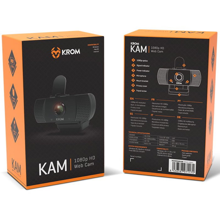 Krom KAM Webcam Gaming Full HD 1080p para Streaming y Videollamadas